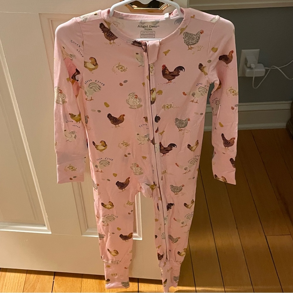 SOLD!!! NWT Angel Dear Bamboo Pink Chicken Foldover Foot Romper Pajama 18-24M